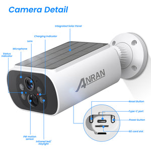 ANRAN C3 4MP Wifi Solar Battery Camera Kit Surveillance Security System with 64GB SD Card