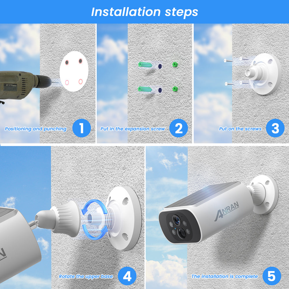 ANRAN C3 4MP Wifi Solar Battery Camera Kit Surveillance Security System with 64GB SD Card