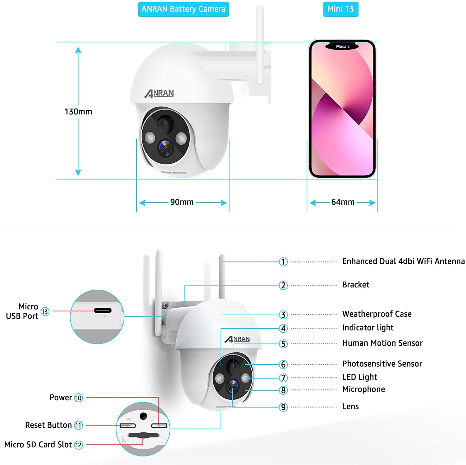 ANRAN Q1 Pro 2K Solar Battery Camera