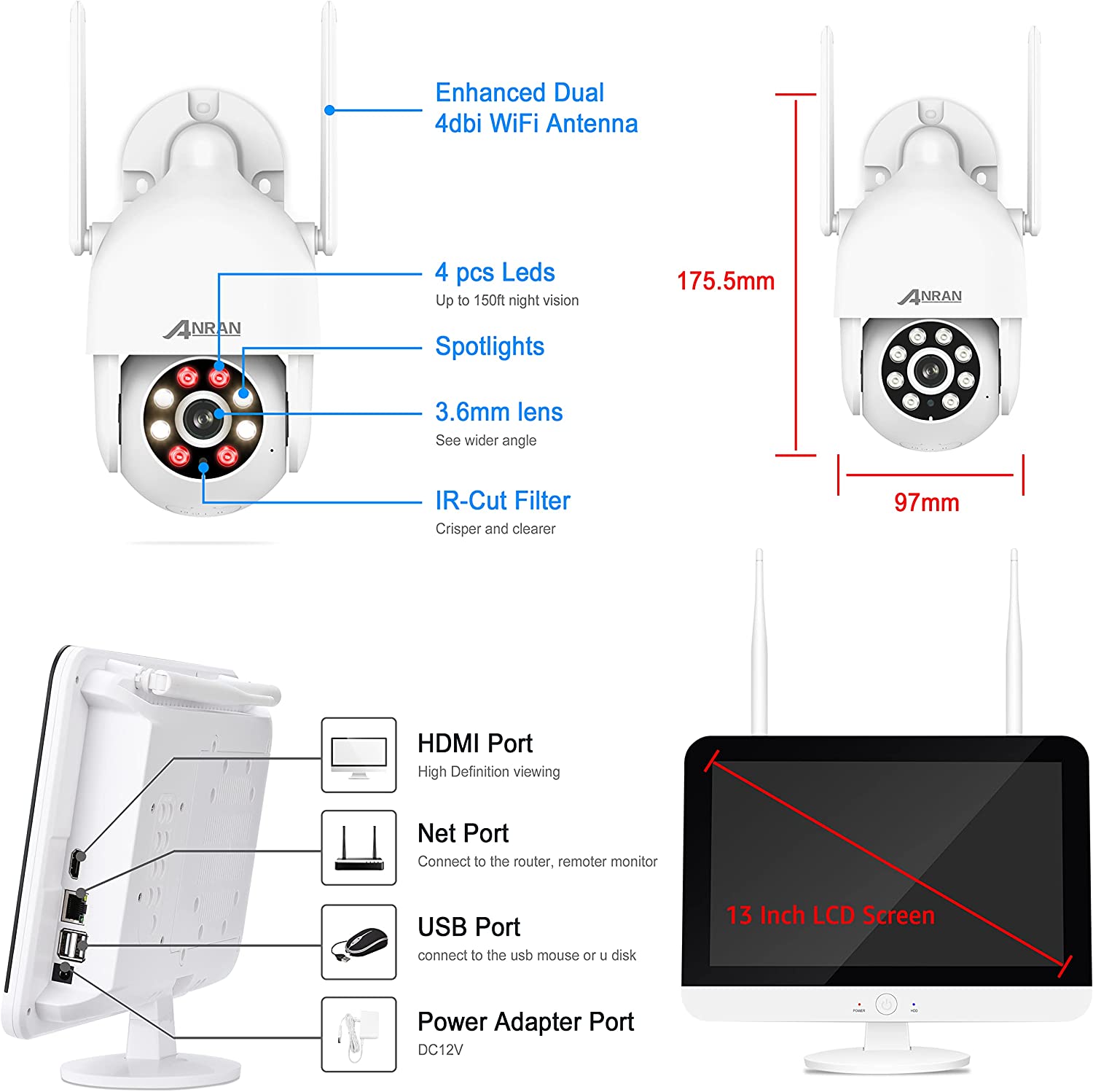 ANRAN 5MP Wifi PTZ Kit 8CH NVR 2TB HDD